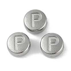 Letter P Антикоррозийные 304 шарики из нержавеющей стали, плоские круглые с буквы, цвет нержавеющей стали, Письмо P, 7x3.8 мм, отверстие : 1.8 мм