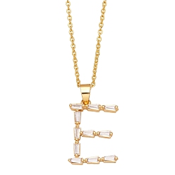Letter E Unisex Brass Micro Pave Clear Cubic Zirconia Pendant Necklaces with Cable Chain, Letter, Letter E, 17.72 inch(45cm)
