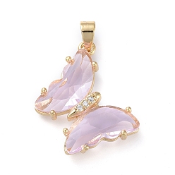 чертополох Латунные микропаве прозрачные подвески с фианитом, со стеклом, бабочка, золотые, чертополох, 24x21.5x4 мм