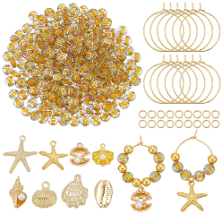 Mixed Shapes Наборы для изготовления подвесок для бокалов с морской тематикой, в том числе латунные кольца с подвесками для бокалов, 304 кольца прыжок из нержавеющей стали, подвески из сплава и акриловые бусины, разнообразные, 25x0.8 мм