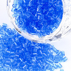 Dodger Blue FGB Grade A Glass Seed Beads, Hexagon(Two Cut), Transparent Colours, Dodger Blue, 1.5~2.5x1.5~2mm, Hole: 0.8mm, about 2100pcs/bag, 450g/bag
