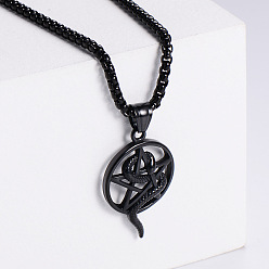 Black Vintage 304 Stainless Steel Snake Wrapped Pentagram Pendant Punk Necklaces, Black