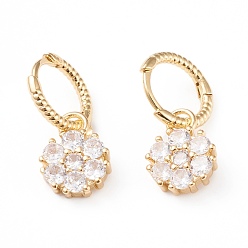 Golden Messing Micro Pave klare Zirkonia Huggie Creolen, langlebig überzogen, Blume, golden, 25 mm, Stift: 1 mm