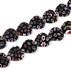 Черный Ручной работы тысячецветник стеклянные бусины нитки, сердце, чёрные, 17~18x17.5x4~4.5 мм, отверстие : 0.8 мм, около 21~22 шт / нитка, 13.78~14.37'' (35~36.5 см)