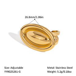 Настоящее золото 18K 304 овальные манжеты из нержавеющей стали для женщин, реальный 18 k позолоченный, внутренний диаметр: регулируемый