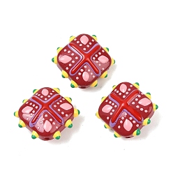 Красный Стеклянные бусины из имитации нефрита, бусины ручной работы, ромб, с эмалью, красные, 19x22~23x10 мм, отверстие : 1.4~1.6 мм