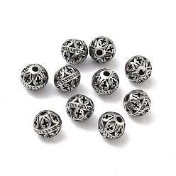 Античное Серебро Ретро 316 хирургические бусины из нержавеющей стали, круглые с крестом, ручная полировка, античное серебро, 8 мм, отверстие : 1.5~1.8 мм