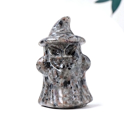 Syenite Хэллоуин натуральный сиенит резной призрак со шляпой статуэтки статуи для домашнего офиса настольное украшение, 25~30x38~40 мм