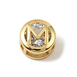 Letter M Латунные микро проложить кубического циркония многожильных ссылки, плоские круглые с буквы, реальный 18 k позолоченный, Буква М, 10x6.5 мм, отверстие : 5x3 мм