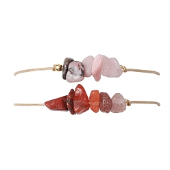 Смешанные камни 2шт 2 стиль натуральный смешанный драгоценный камень плетеный браслеты из бусин набор, регулируемые парные браслеты чакра, внутренний диаметр: 3/8~3 дюйм (0.9~7.5 см), 1 шт / стиль