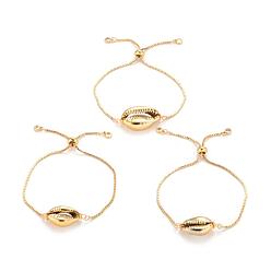 Oro Pulseras bolo de latón ajustables, pulseras deslizantes, con cuentas de concha electrochapada, conchas, dorado, 9 pulgada (23 cm)
