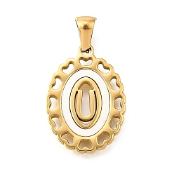 Letter U Золотые подвески 304 из нержавеющей стали, с оболочкой, полый овал с сердцем, Буква U, 23x16.5x2 мм, отверстие : 5.5x3 мм