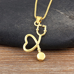 Золотой Латунные ожерелья с подвеской в виде стетоскопа в форме сердца, золотые, 17.72 дюйм (45 см)