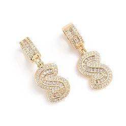 Letter S Латунные микро проложить кубического циркония подвески, долговечный, буквы, прозрачные, letter.s, 34 мм, отверстие: 6.5x9 мм, буква.s: 20.5x12.2x3.5 мм