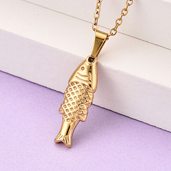 Настоящее золото 18K 304 подвесные из нержавеющей стали ожерелья, рыба, ионное покрытие (ip), реальный 18 k позолоченный, 17.72~18.11 дюйм (45~46 см)
