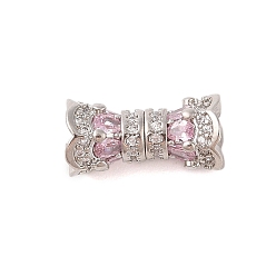 Платина Покрытие стойки латунь микро паве прозрачный кубический цирконий винтовые застежки, долговечный, без свинца и без кадмия, цветок, розовые, платина, 15x7 мм, отверстие : 2 мм