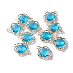 Темно-Голубой Соединители стеклянные ссылки, с фурнитурой Berzel с открытой спиной из экологически чистого сплава, граненые, цветок, золотой свет, глубокое синее небо, 15.5x12x3 мм, отверстие : 1.4 мм