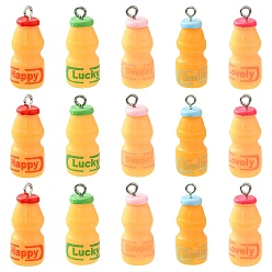 (52) Непрозрачная лаванда Подвески из смолы, с железной петлей с платиновым покрытием, со словом, бутылка йогурта, разноцветные, 27x11 мм, отверстие : 2 мм, 20 шт / комплект