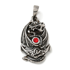 Красный 316 кулоны из хирургической нержавеющей стали с микропаве и кубическим цирконием., якорь с драконом, красные, 30x18x8.5 мм, отверстие : 4.5x6.5 мм