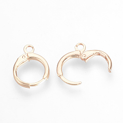 Rose Gold Brass Huggie Hoop Earring Findings, with Loop, Rose Gold, 15x11.5x2mm, Hole: 2mm, Pin: 1mm