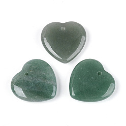 Зеленый Авантюрин Естественный зеленый авантюрин подвески, сердце прелести, 33.5~34.5x34.5~35x9~10 мм, отверстие : 2.2~2.8 мм