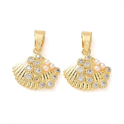 Настоящее золото 18K Латунные микро проложить кубического циркония подвески, формы раковины, с абс пластмассовой имитационной жемчужиной, реальный 18 k позолоченный, 14.5x15.5x4 мм, отверстие : 3.5x5.5 мм