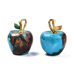 Темно-Голубой Подвески из императорской яшмы из синтетического золота, с эмалированными петлями из сплава с покрытием из светлого золота, окрашенная и подогревом, яблоко, глубокое синее небо, 18.5x13.5 мм, отверстие : 2x4 мм