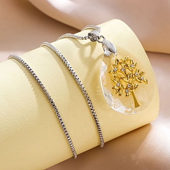 Золотой Сплав стекла дерево жизни слеза кулон коробка цепь ожерелья для женщин, золотые, 17.72 дюйм (45 см)