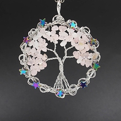 Розовый Кварц Естественно розового кварца большие кулоны, Медная проволока платинового тона, обернутая подвесками «Жизнь дерева», 65x55 мм