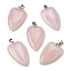Розовый Кварц Природного розового кварца подвески, подвески-сердечки с 304 защелками из нержавеющей стали, цвет нержавеющей стали, 41~43x25~26x8.5~10 мм, отверстие : 4.5x7.5 мм