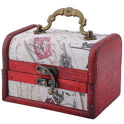 Другие 1деревянные переносные ящики для хранения ПК, с железными застежками и железной ручкой, прямоугольные, печать, 12x8x8.5 см, Внутренний диаметр: 10.8x6.5x7.5 cm