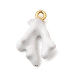 Белый 304 нержавеющей стальной эмали подвески, подвески в форме коралла, ионное покрытие (ip), реальный 18 k позолоченный, белые, 16.5x11x5 мм, отверстие : 1.4 мм
