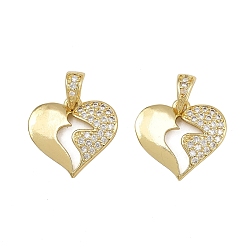 Настоящее золото 16K Латунные микро проложить кубического циркония подвески, сердце, реальный 16 k позолоченный, 15.5x17.5x3 мм, отверстие : 3x4 мм