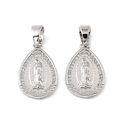 Платинированный Подвески из латуни и прозрачного циркония, подвески в форме капли с узором "девственная кожа", Реальная платина, 20.5x13x3.5 мм, отверстие : 6.5x4 мм