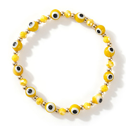 Желтый Браслеты из эластичного материала с бусинами, имитирующими глаз сглаза, для женщин и мужчин., желтые, 6.50~6.69 дюйм (16.5~17 см)