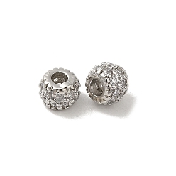 Platinum Rack Plating Brass Micro Pave Cubic Zirconia Beads, Long-Lasting, Lead Free & Cadmium Free, Round, Platinum, 5.5x4mm, Hole: 2mm