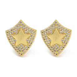 Звезда Серьги-пусеты из латуни с микропаве и прозрачным фианитом, без кадмия и без свинца, реальный 18 k позолоченный, звезда, 16.5x14 мм