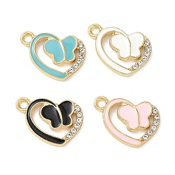 (52) Непрозрачная лаванда Подвески из сплава эмали и стразов, сердце с бабочкой, золотой свет, без кадмия, без никеля и без свинца, разноцветные, 19.5x14x2.5 мм, отверстие : 2.1 мм