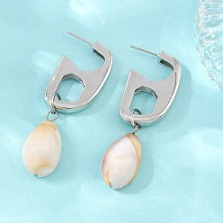Platino Pendientes colgantes de latón con botón, pepitas, con resina, sin plomo y el cadmio, chapado en rack, larga duración plateado, Platino, 57x13 mm