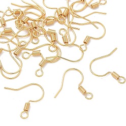 Chapado en Oro Real 18K Ganchos para pendientes de latón Shegrace, con bucle, cables de oreja, sin cadmio y níque y plomo, larga duración plateado, ganchos franceses con bobina, real 18 k chapado en oro, 16.5~17x2 mm, agujero: 2~2.2 mm, pin: 0.7~0.8 mm