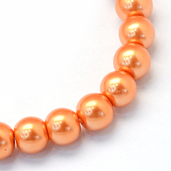 Dark Orange Baking Painted Pearlized Glass Pearl Round Bead Strands, Dark Orange, 6~7mm, Hole: 1mm, about 145pcs/strand, 31.4 inch