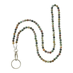 (RRHB277) Кристалл на подкладке из медово-бежевого цвета Подвеска из натуральных индийских агатовых бусин, с железными кольцами и застежками сплава когтя омара, 930 мм