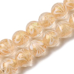 Розовый Нити золотых песочных бусин лэмпворк, волочильных стиле, круглые, туманная роза, 12 мм, отверстие : 0.8 мм, около 30 шт / нитка, 13.19'' (33.5 см)