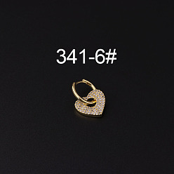 Сердце Латунные микропаве прозрачные кубические цирконии серьги-кольца для хряща, золотые, сердце, 9 мм