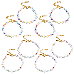 Couleur Mélangete 8pcs 2 bracelets ronds plats en perles acryliques en forme de cœur, de couleurs variées, pour femmes, avec les accessoires en fer, couleur mixte, 7-7/8 pouce (20 cm), 4 pcs / couleur