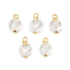 Хрусталь Природного кварца хрустальных подвесок, круглые подвески из горного хрусталя с латунными петлями, реальный 18 k позолоченный, без кадмия и без свинца, стойки покрытие, долговечный, 16x9x9 мм, отверстие : 2.5 мм