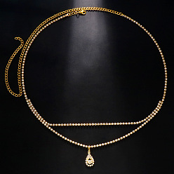 Золотой Сплав полный кристалл горный хрусталь подвеска-слеза двухслойная цепочка на талию, бикини украшения для женщин, золотые, 1100 мм