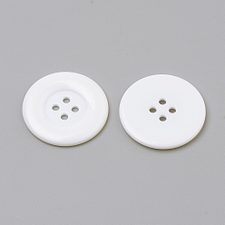 Белый 4-отверстие кнопки акриловые, плоско-круглые, белые, 25.5x3.5 мм, отверстие : 2 мм