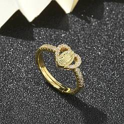 Сердце Кольца на палец с прозрачным кубическим цирконием на тему Девы Марии, украшения из латуни для женщин, долговечный, стойки покрытие, без свинца и без кадмия, реальный 18 k позолоченный, сердце, 9x9.5 мм, внутренний диаметр: 17 мм