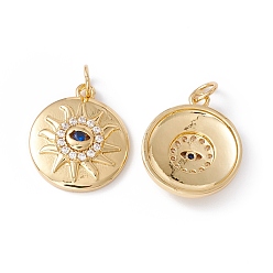 Настоящее золото 18K Стойка металлическая латунная микропрофилированная кубическая циркония подвески, с целью перехода в кольце, без кадмия, без никеля и без свинца, плоские круглые с солнцем, реальный 18 k позолоченный, 17.5x15x4 мм, Перейти кольцо: 5x0.6 мм, внутренний диаметр: 3.7 мм
